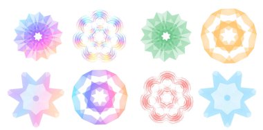 Tasarım elemanı çemberini ayarla İzole edilmiş koyu renk vektör altın halkadan. Harmanlama Aracı kullanılarak oluşturulan birçok parlak girdabın soyut dalgalı çizgileri. Sunumunuz için vektör illüstrasyonu EPS10