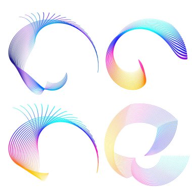 Tasarım elemanı çemberini ayarla İzole edilmiş koyu renk vektör altın halkadan. Harmanlama Aracı kullanılarak oluşturulan birçok parlak girdabın soyut dalgalı çizgileri. Sunumunuz için vektör illüstrasyonu EPS10