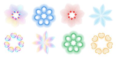 Tasarım elemanı çemberini ayarla İzole edilmiş koyu renk vektör altın halkadan. Harmanlama Aracı kullanılarak oluşturulan birçok parlak girdabın soyut dalgalı çizgileri. Sunumunuz için vektör illüstrasyonu EPS10