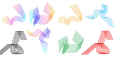 Dalgaların beyaz arka planında soyut çizgi renk tasarım ögesini ayarla. Vector Illustration, grunge şık kartvizit, basılı broşür, el ilanı, afiş, kapak kitabı, etiket, kumaş için 10 puan aldı