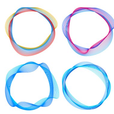 Tasarım elemanı çemberini ayarla İzole edilmiş koyu renk vektör altın halkadan. Harmanlama Aracı kullanılarak oluşturulan birçok parlak girdabın soyut dalgalı çizgileri. Sunumunuz için vektör illüstrasyonu EPS10