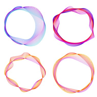 Tasarım elemanı çemberini ayarla İzole edilmiş koyu renk vektör altın halkadan. Harmanlama Aracı kullanılarak oluşturulan birçok parlak girdabın soyut dalgalı çizgileri. Sunumunuz için vektör illüstrasyonu EPS10