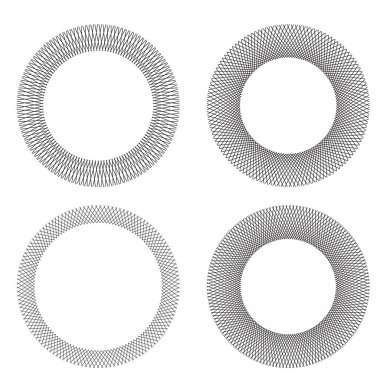 Tasarım elemanı çemberini ayarla İzole edilmiş koyu renk vektör altın halkadan. Harmanlama Aracı kullanılarak oluşturulan birçok parlak girdabın soyut dalgalı çizgileri. Sunumunuz için vektör illüstrasyonu EPS10