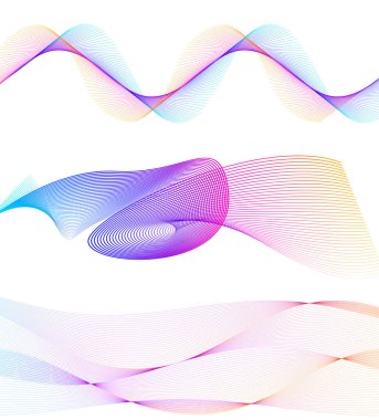 Dalgaların beyaz arka planında soyut çizgi renk tasarım ögesini ayarla. Vector Illustration, grunge şık kartvizit, basılı broşür, el ilanı, afiş, kapak kitabı, etiket, kumaş için 10 puan aldı