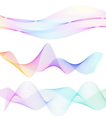 Dalgaların beyaz arka planında soyut çizgi renk tasarım ögesini ayarla. Vector Illustration, grunge şık kartvizit, basılı broşür, el ilanı, afiş, kapak kitabı, etiket, kumaş için 10 puan aldı