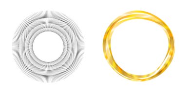 Tasarım elemanı çemberini ayarla İzole edilmiş koyu renk vektör altın halkadan. Harmanlama Aracı kullanılarak oluşturulan birçok parlak girdabın soyut dalgalı çizgileri. Sunumunuz için vektör illüstrasyonu EPS10