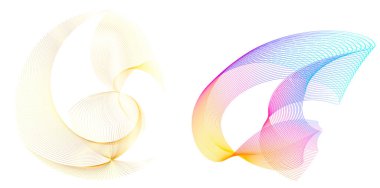 Tasarım elemanı çemberini ayarla İzole edilmiş koyu renk vektör altın halkadan. Harmanlama Aracı kullanılarak oluşturulan birçok parlak girdabın soyut dalgalı çizgileri. Sunumunuz için vektör illüstrasyonu EPS10