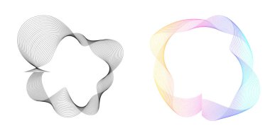 Tasarım elemanı çemberini ayarla İzole edilmiş koyu renk vektör altın halkadan. Harmanlama Aracı kullanılarak oluşturulan birçok parlak girdabın soyut dalgalı çizgileri. Sunumunuz için vektör illüstrasyonu EPS10