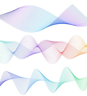 Dalgaların beyaz arka planında soyut çizgi renk tasarım ögesini ayarla. Vector Illustration, grunge şık kartvizit, basılı broşür, el ilanı, afiş, kapak kitabı, etiket, kumaş için 10 puan aldı