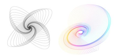 Tasarım elemanı çemberini ayarla İzole edilmiş koyu renk vektör altın halkadan. Harmanlama Aracı kullanılarak oluşturulan birçok parlak girdabın soyut dalgalı çizgileri. Sunumunuz için vektör illüstrasyonu EPS10