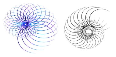 Tasarım elemanı çemberini ayarla İzole edilmiş koyu renk vektör altın halkadan. Harmanlama Aracı kullanılarak oluşturulan birçok parlak girdabın soyut dalgalı çizgileri. Sunumunuz için vektör illüstrasyonu EPS10