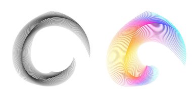 Tasarım elemanı çemberini ayarla İzole edilmiş koyu renk vektör altın halkadan. Harmanlama Aracı kullanılarak oluşturulan birçok parlak girdabın soyut dalgalı çizgileri. Sunumunuz için vektör illüstrasyonu EPS10