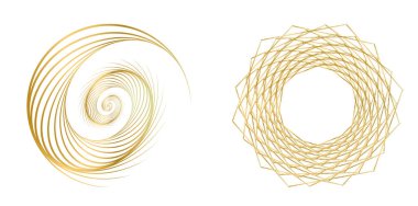 Tasarım elemanı çemberini ayarla İzole edilmiş koyu renk vektör altın halkadan. Harmanlama Aracı kullanılarak oluşturulan birçok parlak girdabın soyut dalgalı çizgileri. Sunumunuz için vektör illüstrasyonu EPS10