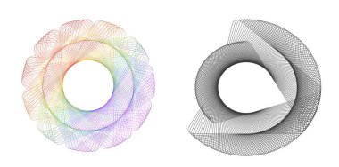 Tasarım elemanı çemberini ayarla İzole edilmiş koyu renk vektör altın halkadan. Harmanlama Aracı kullanılarak oluşturulan birçok parlak girdabın soyut dalgalı çizgileri. Sunumunuz için vektör illüstrasyonu EPS10
