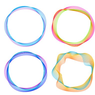 Tasarım elemanı çemberini ayarla İzole edilmiş koyu renk vektör altın halkadan. Harmanlama Aracı kullanılarak oluşturulan birçok parlak girdabın soyut dalgalı çizgileri. Sunumunuz için vektör illüstrasyonu EPS10