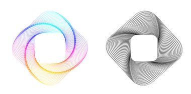 Tasarım elemanı çemberini ayarla İzole edilmiş koyu renk vektör altın halkadan. Harmanlama Aracı kullanılarak oluşturulan birçok parlak girdabın soyut dalgalı çizgileri. Sunumunuz için vektör illüstrasyonu EPS10