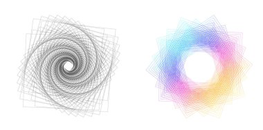 Tasarım elemanı çemberini ayarla İzole edilmiş koyu renk vektör altın halkadan. Harmanlama Aracı kullanılarak oluşturulan birçok parlak girdabın soyut dalgalı çizgileri. Sunumunuz için vektör illüstrasyonu EPS10