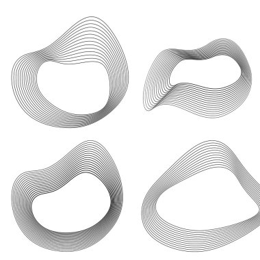 Tasarım elemanı çemberini ayarla İzole edilmiş koyu renk vektör altın halkadan. Harmanlama Aracı kullanılarak oluşturulan birçok parlak girdabın soyut dalgalı çizgileri. Sunumunuz için vektör illüstrasyonu EPS10