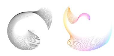 Tasarım elemanı çemberini ayarla İzole edilmiş koyu renk vektör altın halkadan. Harmanlama Aracı kullanılarak oluşturulan birçok parlak girdabın soyut dalgalı çizgileri. Sunumunuz için vektör illüstrasyonu EPS10