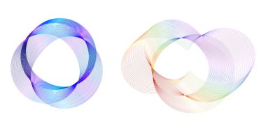 Tasarım elemanı çemberini ayarla İzole edilmiş koyu renk vektör altın halkadan. Harmanlama Aracı kullanılarak oluşturulan birçok parlak girdabın soyut dalgalı çizgileri. Sunumunuz için vektör illüstrasyonu EPS10