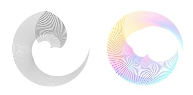 Tasarım elemanı çemberini ayarla İzole edilmiş koyu renk vektör altın halkadan. Harmanlama Aracı kullanılarak oluşturulan birçok parlak girdabın soyut dalgalı çizgileri. Sunumunuz için vektör illüstrasyonu EPS10