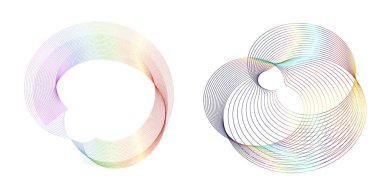 Tasarım elemanı çemberini ayarla İzole edilmiş koyu renk vektör altın halkadan. Harmanlama Aracı kullanılarak oluşturulan birçok parlak girdabın soyut dalgalı çizgileri. Sunumunuz için vektör illüstrasyonu EPS10