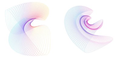 Tasarım elemanı çemberini ayarla İzole edilmiş koyu renk vektör altın halkadan. Harmanlama Aracı kullanılarak oluşturulan birçok parlak girdabın soyut dalgalı çizgileri. Sunumunuz için vektör illüstrasyonu EPS10