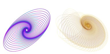 Tasarım elemanı çemberini ayarla İzole edilmiş koyu renk vektör altın halkadan. Harmanlama Aracı kullanılarak oluşturulan birçok parlak girdabın soyut dalgalı çizgileri. Sunumunuz için vektör illüstrasyonu EPS10