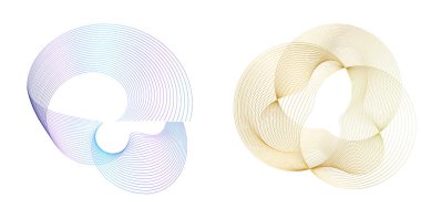 Tasarım elemanı çemberini ayarla İzole edilmiş koyu renk vektör altın halkadan. Harmanlama Aracı kullanılarak oluşturulan birçok parlak girdabın soyut dalgalı çizgileri. Sunumunuz için vektör illüstrasyonu EPS10