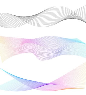 Dalgaların beyaz arka planında soyut çizgi renk tasarım ögesini ayarla. Vector Illustration, grunge şık kartvizit, basılı broşür, el ilanı, afiş, kapak kitabı, etiket, kumaş için 10 puan aldı