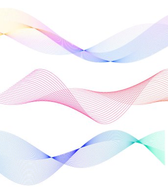 Tasarım elemanları. Bir sürü gri renkli dalga. Beyaz arka planda soyut dalgalı çizgiler izole edildi. Yaratıcı çizgi sanatı. Vektör illüstrasyonu EPS 10.