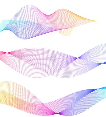 Tasarım elemanları. Bir sürü gri renkli dalga. Beyaz arka planda soyut dalgalı çizgiler izole edildi. Yaratıcı çizgi sanatı. Vektör illüstrasyonu EPS 10.