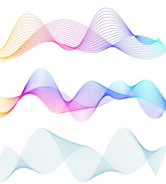 Tasarım elemanları. Bir sürü gri renkli dalga. Beyaz arka planda soyut dalgalı çizgiler izole edildi. Yaratıcı çizgi sanatı. Vektör illüstrasyonu EPS 10.