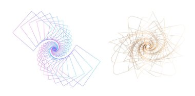 Büküm çizgilerinin beyaz arka planında soyut spiral gökkuşağı tasarımı ögesi. Vektör İllüstrasyonu, geleneksel oran vektör ikonu Fibonacci spiralinin 10 Altın oranına ulaştı. Zarif kartvizit için