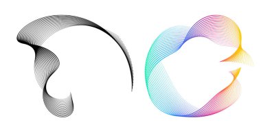 Tasarım elemanları. Bir sürü mor çizgi çemberi dalgası. Beyaz arka planda soyut dalgalı çizgiler izole edildi. Vektör illüstrasyon EPS 10. Harmanlama Aracı kullanılarak oluşturulan çizgilerle renkli dalgalar