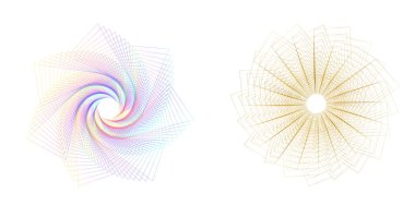 Büküm çizgilerinin beyaz arka planında soyut spiral gökkuşağı tasarımı ögesi. Vektör İllüstrasyonu, geleneksel oran vektör ikonu Fibonacci spiralinin 10 Altın oranına ulaştı. Zarif kartvizit için