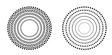 Tasarım ögeleri sembolü düzenlenebilir renk yarım ton çerçeve nokta daire deseni beyaz arkaplan üzerinde girdap. Vektör illüstrasyonunda siyah rastgele noktalar var. Yarım ton daire noktaları kullanarak kenarlık simgesini yuvarla