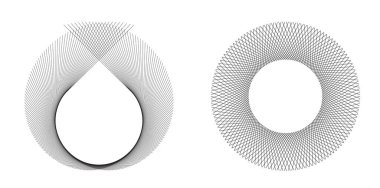 Tasarım elemanları. Bir sürü mor çizgi çemberi dalgası. Beyaz arka planda soyut dalgalı çizgiler izole edildi. Vektör illüstrasyon EPS 10. Harmanlama Aracı kullanılarak oluşturulan çizgilerle renkli dalgalar