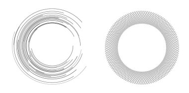 Tasarım ögeleri simgesini ayarla - Düzenlenebilir simge - Yarım ton daireler, yarım ton nokta deseni beyaz arkaplanda. Vektör illüstrasyonunda teknoloji için soyut rastgele noktalar ve büyük veriler içeren 10 kare yer alıyor