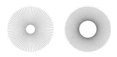 Reklam broşürü tasarım elemanları. Beyaz arka plan ve merkezden gelen zarif güneş çizgileri. Şablon broşürü, tasarım broşürü, haber bültenleri, afişler için vektör illüstrasyonu EPS 10