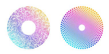 Tasarım ögeleri sembolü düzenlenebilir renk yarım ton çerçeve nokta daire deseni beyaz arkaplan üzerinde girdap. Vektör illüstrasyonunda siyah rastgele noktalar var. Yarım ton daire noktaları kullanarak kenarlık simgesini yuvarla