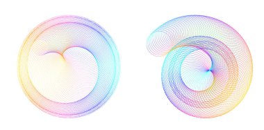 Büküm çizgilerinin beyaz arka planında soyut spiral gökkuşağı tasarımı ögesi. Vektör İllüstrasyonu, geleneksel oran vektör ikonu Fibonacci spiralinin 10 Altın oranına ulaştı. Zarif kartvizit için