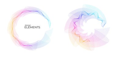 Tasarım elemanları. Bir sürü mor çizgi çemberi dalgası. Beyaz arka planda soyut dalgalı çizgiler izole edildi. Vektör illüstrasyon EPS 10. Harmanlama Aracı kullanılarak oluşturulan çizgilerle renkli dalgalar