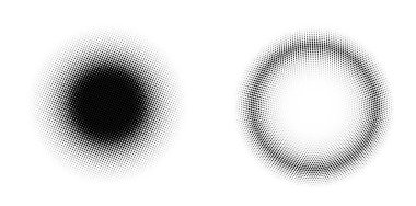 Tasarım ögeleri sembolünü düzenlenebilir yarım ton çerçeve nokta çember desenini beyaz arkaplanda ayarla. Vektör illüstrasyonunda siyah rastgele noktalar var. Yarım ton çember noktası metni kullanarak kenarlık simgesini yuvarla