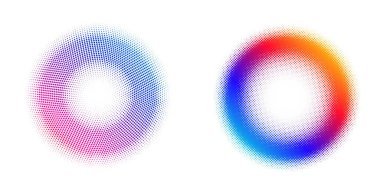 Tasarım ögeleri sembolünü düzenlenebilir yarım ton çerçeve nokta çember desenini beyaz arkaplanda ayarla. Vektör illüstrasyonunda siyah rastgele noktalar var. Yarım ton çember noktası metni kullanarak kenarlık simgesini yuvarla