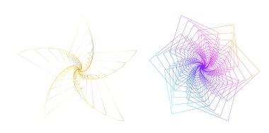Tasarım elemanları. Bir sürü mor çizgi çemberi dalgası. Beyaz arka planda soyut dalgalı çizgiler izole edildi. Vektör illüstrasyon EPS 10. Harmanlama Aracı kullanılarak oluşturulan çizgilerle renkli dalgalar