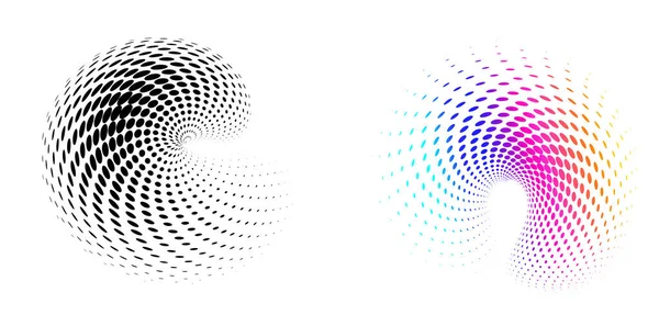 デザイン要素シンボル編集可能なカラーハーフトーンフレームドットサークルパターンは白の背景で旋回します ベクトル図は黒いランダムなドットで10フレームです 半円点を使用した丸枠アイコン — ストックベクタ