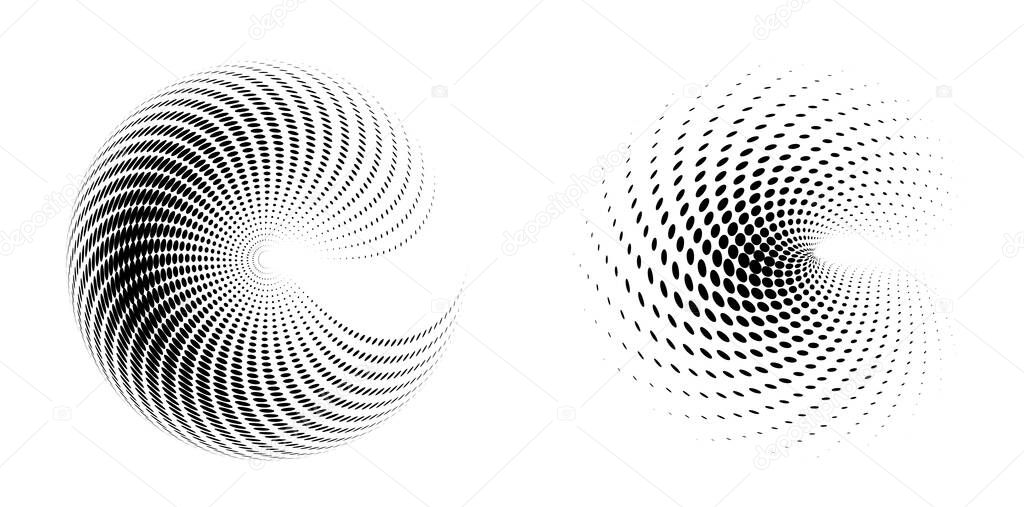 Abstract spiral black dots white design element on white background of twist lines. Vector Illustration eps 10 for elegant business card, print brochure, flyer, banners. Golden ratio traditional logo