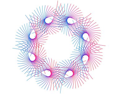 Tasarım elemanları. Bir sürü mor çizgi çemberi dalgası. Beyaz arka planda soyut dalgalı çizgiler izole edildi. Vektör illüstrasyon EPS 10. Karışımı kullanarak oluşturulan renkli dalgalar