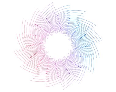 Tasarım elemanları. Bir sürü mor çizgi çemberi dalgası. Beyaz arka planda soyut dalgalı çizgiler izole edildi. Vektör illüstrasyon EPS 10. Karışımı kullanarak oluşturulan renkli dalgalar